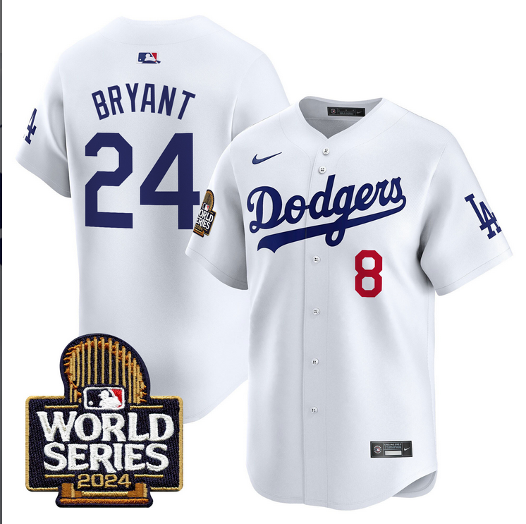 Men MLB Los Angeles Dodgers 24 Bryant white 2024 World Series Champions Patch Limited Jersey20241105 style 1